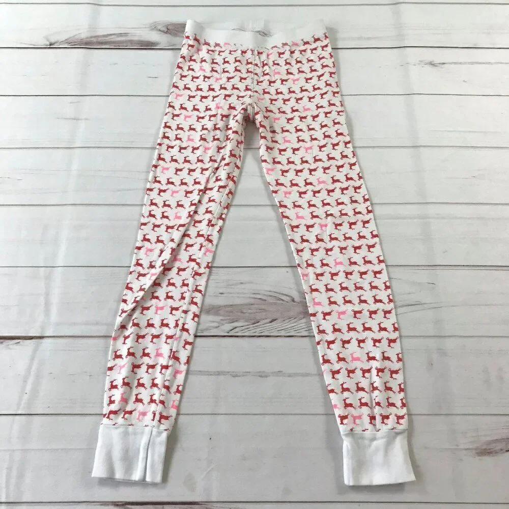 J.Crew Kids Girls Size 12 Red Prancing Reindeers White Pajama Set